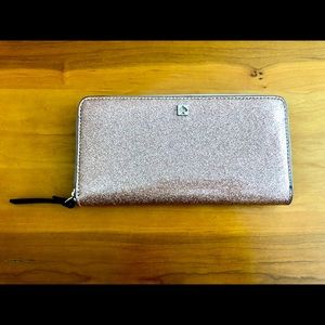 EUC Kate Spade pink glittery continental zip wallet